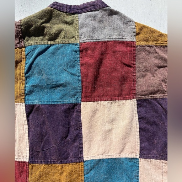Men's Nepal Shirt Multicolor Patchwork L/XL India Hippie Yoga Namaste Spiritual - Picture 9 of 13